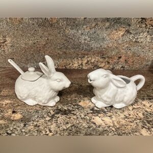 Pottery Barn Ceramic Bunny Rabbit Creamer and Sugar Set